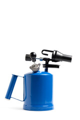 Blue blowtorch on white background, isolate.