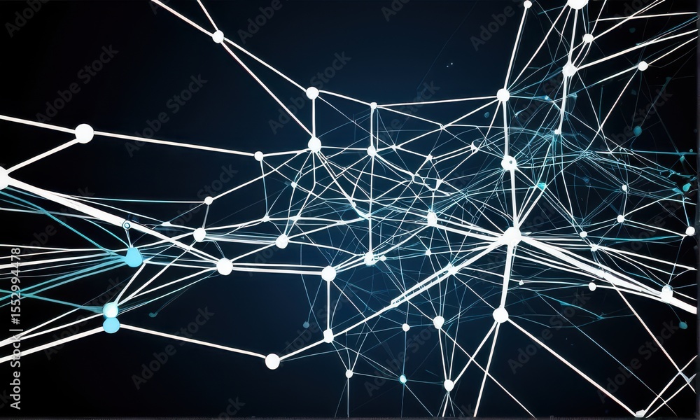 Poster abstract digital network connection glowing nodes and lines on dark blue