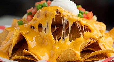 Gooey Cheese Pulls from Decadent Nachos, a Fiesta for Your Taste Buds