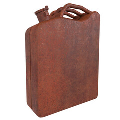 Rusty fuel can isolated on transparent
