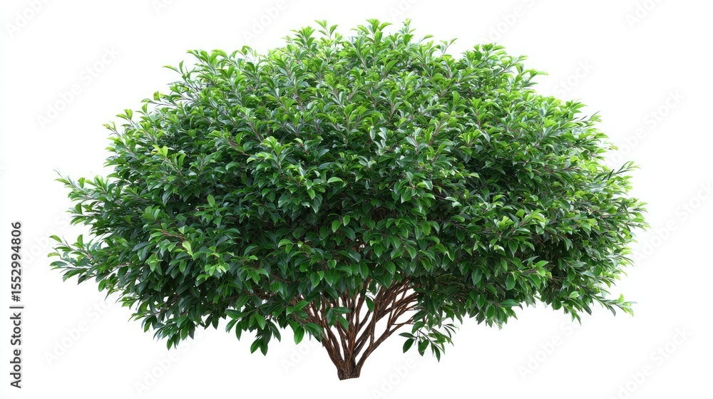Poster D rendering of symmetrical ficus tree with soft foliage texture, isolated for gardening visuals