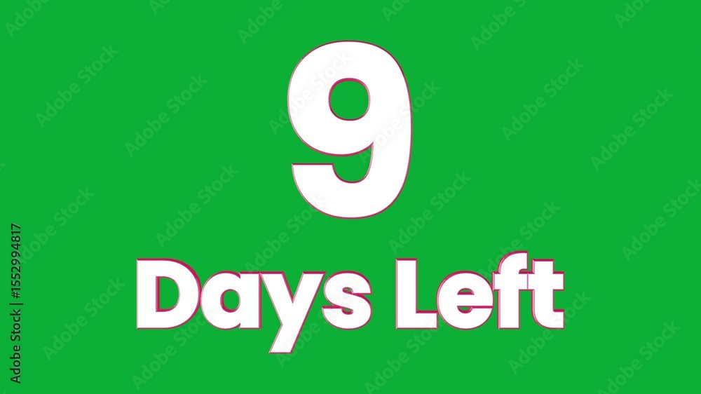 Poster 9 days left, 3d text logo rotation animation on green screen background