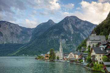 Town of Hallstatt on a Lake Surrounded by Mountains