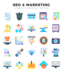 SEO & MARKETING icons Pack. Flat icons set. SEO & MARKETING collection set. Simple vector icons.