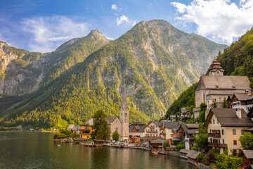 Hallstatt on a Lake Surrounded by Forested Mountains