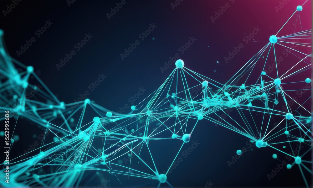 Aufkleber abstract teal network glowing nodes and lines on dark background