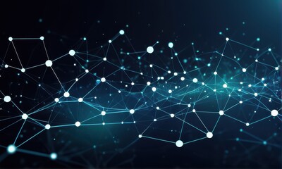 Fototapeta premium Abstract Teal Network Connections on Dark Blue Background
