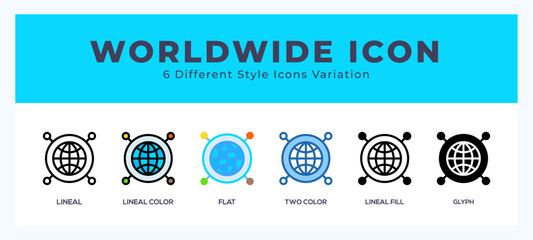 Worldwide set of icons. Vector illustration with different styles.