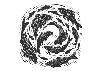 Common Carp Hand Drawn Natural Illustration Stylized as Linocut Vector Isolated by AZ for Books, Arts, Design and Decoration Graphic Asset