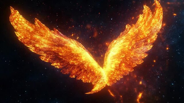 An eagle rendered with fiery wings, set against a cosmic backdrop. Highly symbolic digital artwork.