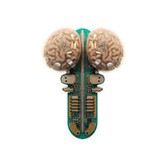 Dual Brain Circuitry A BioTechnological Fusion isolated on transparent bacckground