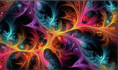 Vibrant Abstract Fractal Art with Swirling Colors and Intricate Patterns