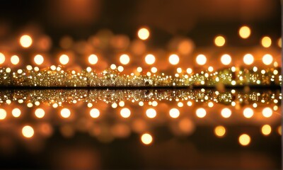 Warm Toned Bokeh Lights Reflected on Dark Surface