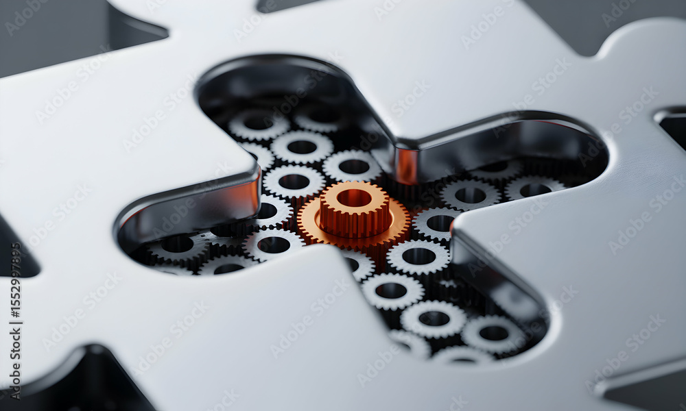 Poster interlocking gears precision, collaboration, and the synergy of teamwork in a complex system