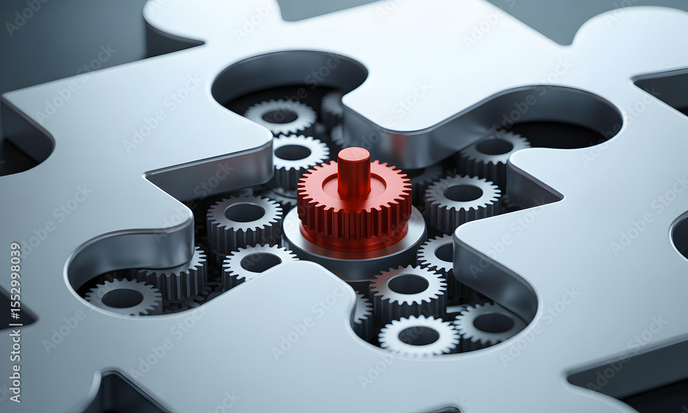 Poster strategic integration a puzzle of interlocking gears and mechanisms for success