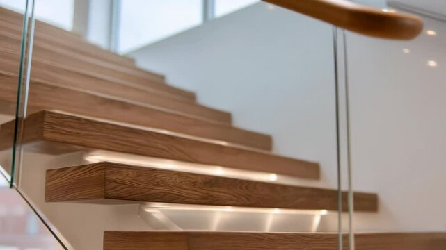 Modern wooden staircase design enhances indoor elegance in contemporary home setting