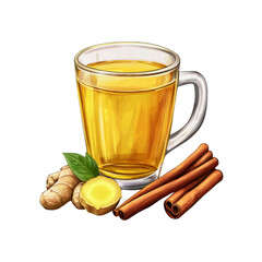 Aromatic Ginger Cinnamon Tea in Glass Mug - Warm Drink Illustration