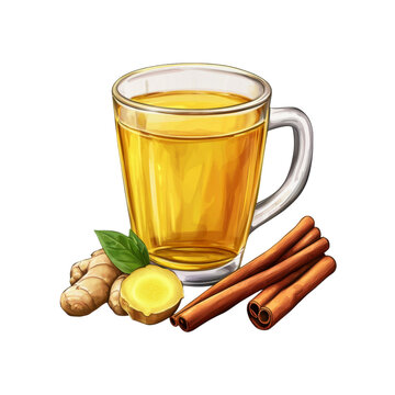 Aromatic Ginger Cinnamon Tea in Glass Mug - Warm Drink Illustration