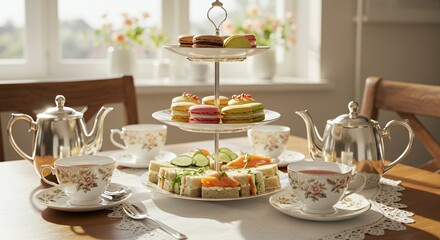 Elegant Afternoon Tea: Indulge in Delicate Sandwiches and Macarons