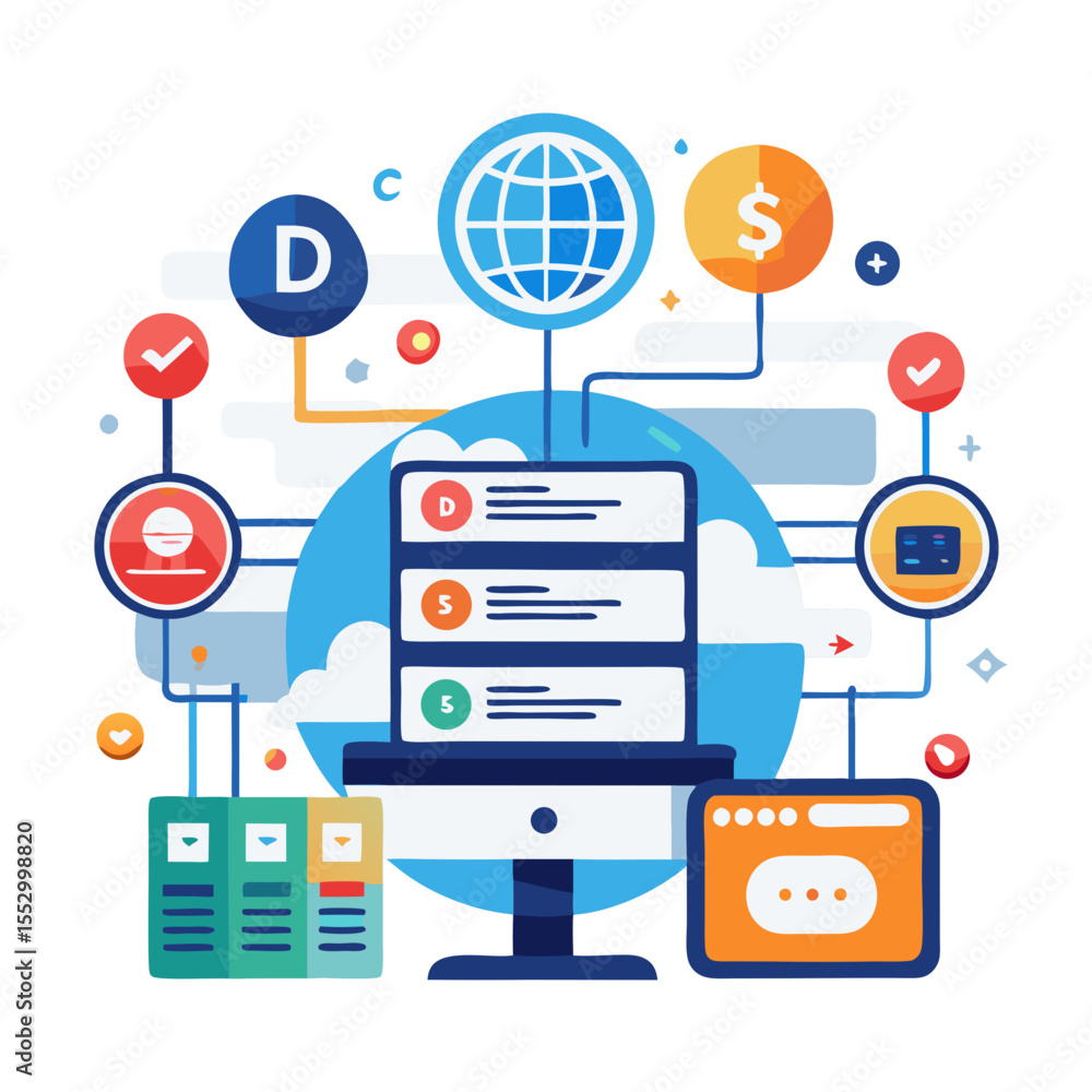 Fototapete dns domain name system and web server network system concept domain registration website name url ad