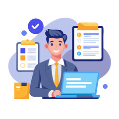 E-invoice and online digital statements concept Businessman working with digital invoice management system on computer laptop modern flat design simple vector illustration isolated transparent