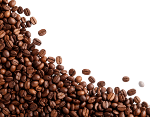  Minimalist Coffee Beans in Diagonal Spread Pattern isolated on transparent background PNG