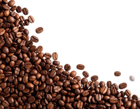  Minimalist Coffee Beans in Diagonal Spread Pattern isolated on transparent background PNG