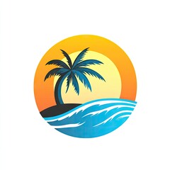 Obraz premium Circle logo, tropical island, sunset