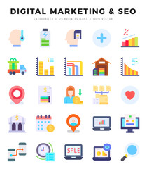 DIGITAL MARKETING & SEO Flat icons. Vector Flat illustration.