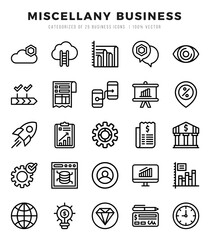 Miscellany Business Icons Pack. Lineal icons set. Lineal icon collection set.