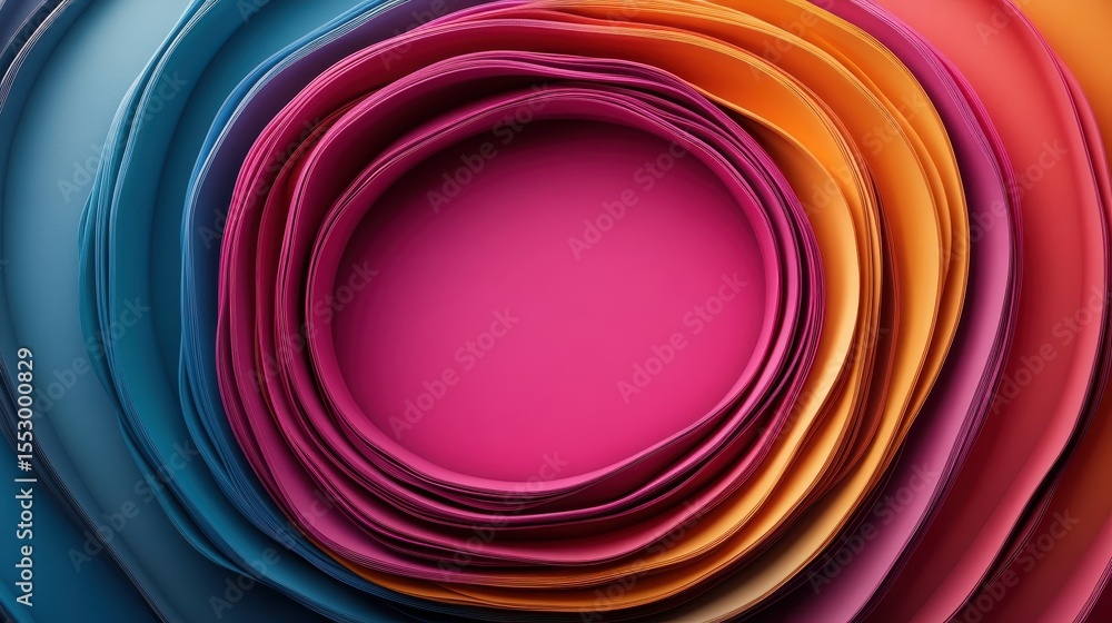 Poster an artistic arrangement of colorful paper cutouts forming concentric circles, representing creativit
