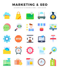Marketing & Seo Flat icons. Vector Flat illustration.