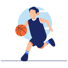 Naklejka premium Energetic Basketball Player Dribbling a Vibrant Orange Ball in Action Pose