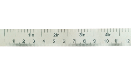 A metal ruler measuring up to 12 inches with clear black markings for inches and fractions, used for precise length measurement.