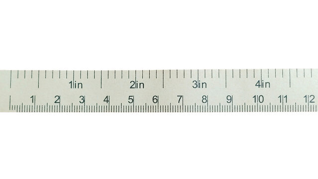 A metal ruler measuring up to 12 inches with clear black markings for inches and fractions, used for precise length measurement.