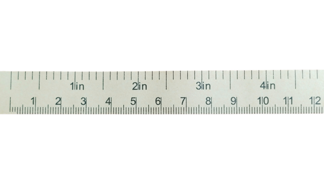 A metal ruler measuring up to 12 inches with clear black markings for inches and fractions, used for precise length measurement.