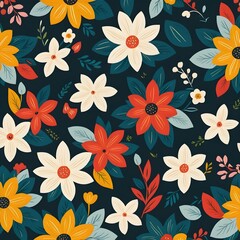 Vibrant Floral Pattern Wallpaper | Colorful Seamless Flower Background | Nature-Inspired Digital Print for Home Decor & Design Projects