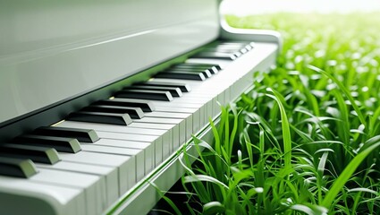 White Keys Rising from Lush Green Ground