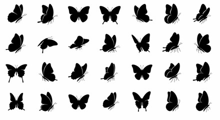 Obraz premium Collection of 30 Black Butterfly Silhouettes Perfect for Design Projects, Prints, and More