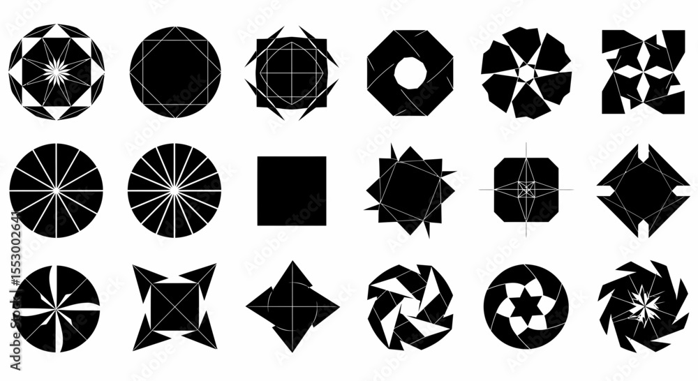 Poster collection of abstract geometric shapes black and white vector graphics for design projects