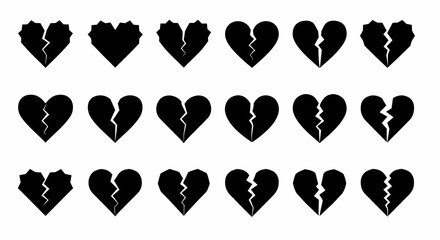 Collection of Broken Heart Icons 20 Variations for Design Projects, Graphics, and Illustrations