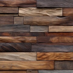 Naklejka premium Rustic wooden wall background showing a detailed arrangement of wooden planks in varying shades of brown and wood textures