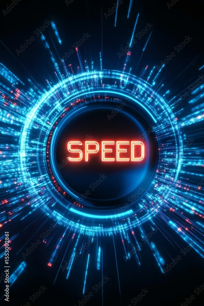 Poster high speed data transfer visualization, futuristic digital network connection with glowing effects
