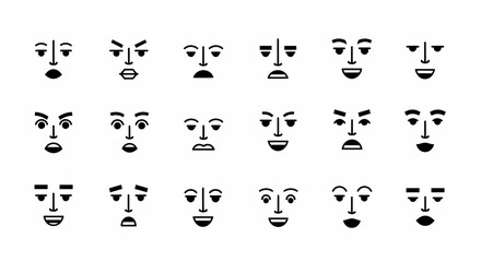 Naklejka premium Collection of Minimalist Line Art Faces Expressing Diverse Emotions Joy, Sadness, Anger, Surprise, and More