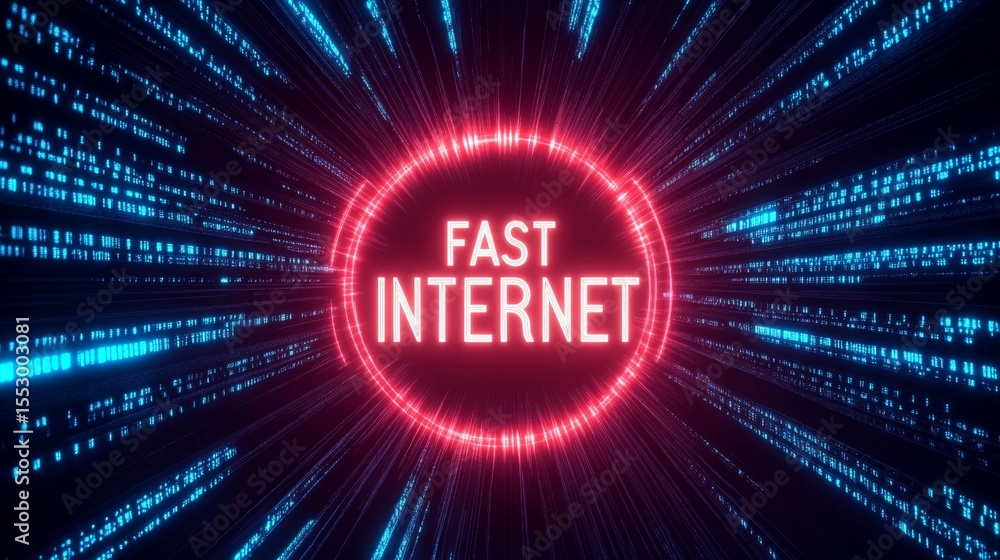 Poster futuristic speedometer showing fast internet speed with glowing fast internet center text