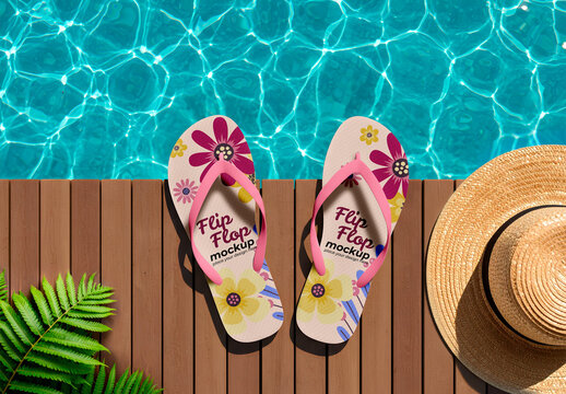 Flip Flop Mockup on Poolside Deck