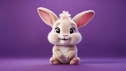 Smiling Cartoon Rabbit Pops on Purple
