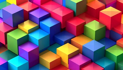 Obraz premium Abstract colorful 3D cubes illustration with connecting blocks for a vibrant business concept
