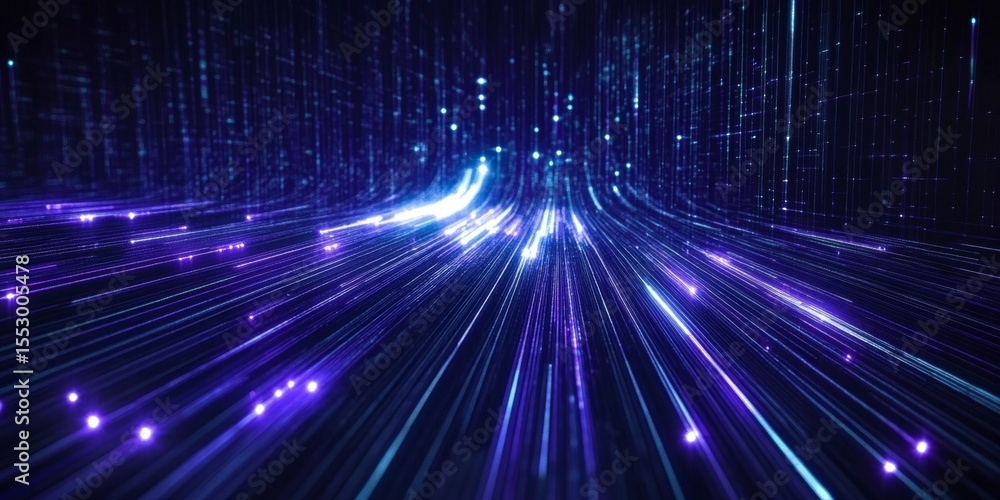 Poster dynamic data streams in virtual cyberspace abstract light trails and motion in digital space