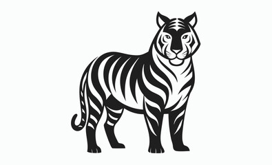 Tiger silhouette icon, minimalist wild animal, black vector illustration, simple tiger graphic